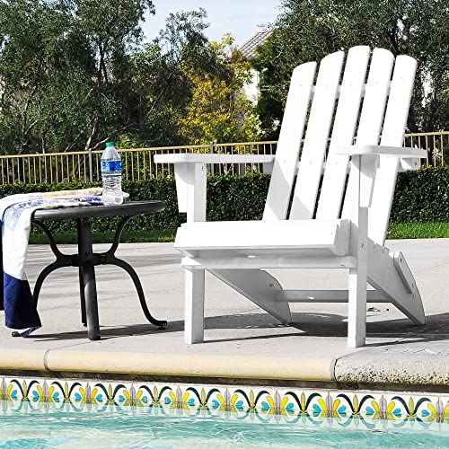 PolyTEAK Folding Adirondack Chair, Premium Weather Resistant Poly Lumber, Outdoor Patio Furniture, Up to 300 lbs, Plastic Adirondack Chairs for Patio Garden Fire Pit, Classic Collection - White