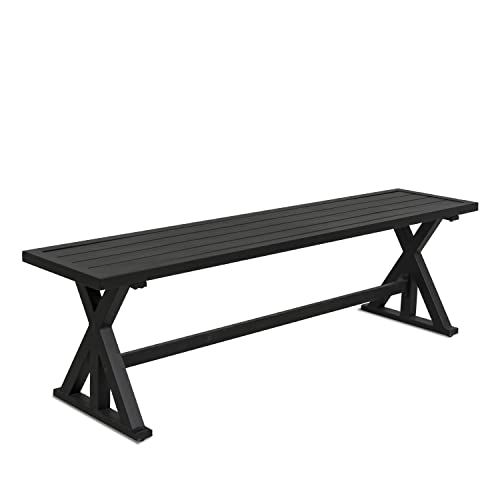 MEOOEM Outdoor Patio Bench Black, Garden Bench Outdoor Industrial Bench Picnic Furniture Benches for Park Garden, Lawn and Lounge 61.2X 13.75X 17.5 in