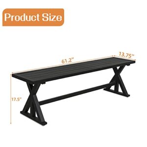 MEOOEM Outdoor Patio Bench Black, Garden Bench Outdoor Industrial Bench Picnic Furniture Benches for Park Garden, Lawn and Lounge 61.2X 13.75X 17.5 in