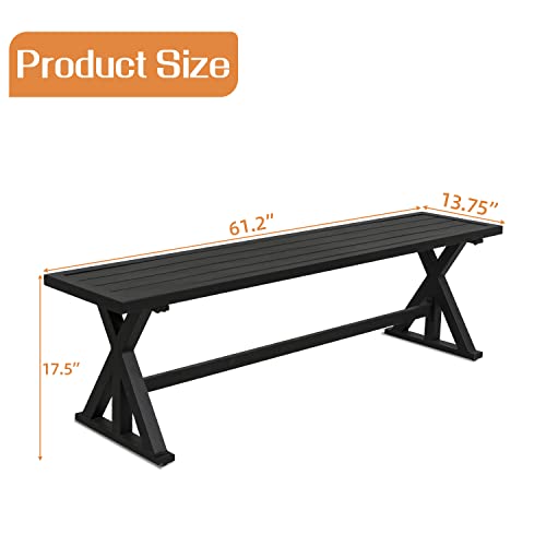 MEOOEM Outdoor Patio Bench Black, Garden Bench Outdoor Industrial Bench Picnic Furniture Benches for Park Garden, Lawn and Lounge 61.2X 13.75X 17.5 in