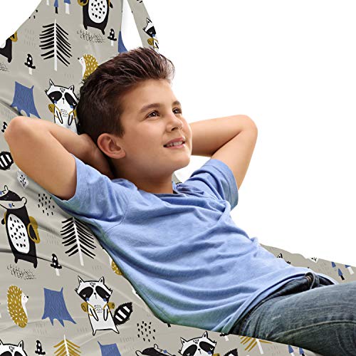 Ambesonne Woodland Lounger Chair Bag, Hedgehog Skunk and The Beaver in The Forest Pines Mushrooms Leaf Theme, High Capacity Storage with Handle Container, Lounger Size, Multicolor