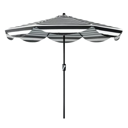 Tempera 9ft Auto Tilt Scalloped Patio Umbrellas Outdoor Table Umbrellas with Fade Resistant Canopy, 8 Sturdy Rids, Elegant Vintage Umbrellas for Lawn, Pool, Deck, Balcony