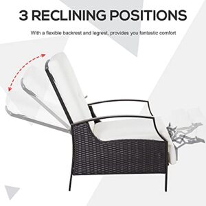 Outsunny Rattan Adjustable Recliner Chair with Hand-Woven All-Weather Wicker for Patio, Outdoor, Garden, Poolside, White