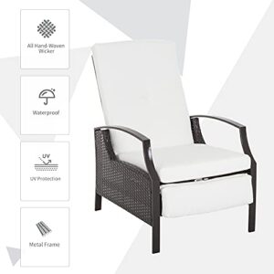 Outsunny Rattan Adjustable Recliner Chair with Hand-Woven All-Weather Wicker for Patio, Outdoor, Garden, Poolside, White