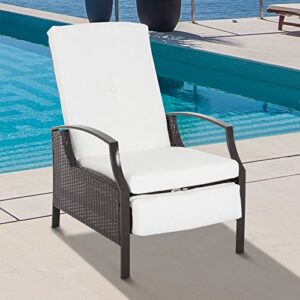 Outsunny Rattan Adjustable Recliner Chair with Hand-Woven All-Weather Wicker for Patio, Outdoor, Garden, Poolside, White