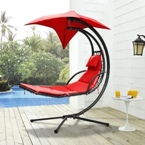 Greesum Hanging Curved Lounge Chaise Chair, Hammock Swing Chaise Chair, Floating Bed Furniture with Pillows, Canopy, Orange