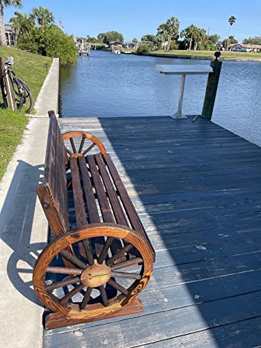 Kinfant Patio Bench Wooden Garden Seat - 55” Outdoor Rustic Brown 2-Person Wagon Wheels Furniture