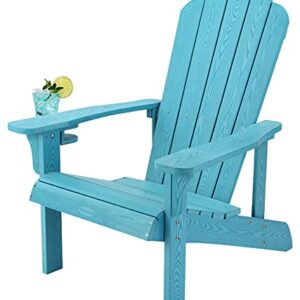 Adirondack Chair Weather Resistant , Hard Plastic Adirondack Chair with Cup Holder, Comfortable Easy to Assemble and Maintain, Outdoor Chair for Patio, Backyard Deck, Fire Pit & Lawn Porch - Lake Blue