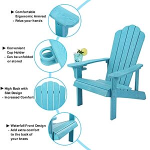 Adirondack Chair Weather Resistant , Hard Plastic Adirondack Chair with Cup Holder, Comfortable Easy to Assemble and Maintain, Outdoor Chair for Patio, Backyard Deck, Fire Pit & Lawn Porch - Lake Blue