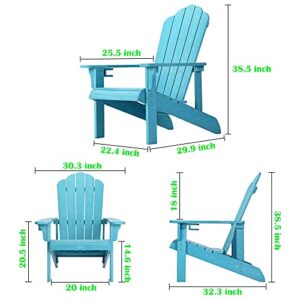 Adirondack Chair Weather Resistant , Hard Plastic Adirondack Chair with Cup Holder, Comfortable Easy to Assemble and Maintain, Outdoor Chair for Patio, Backyard Deck, Fire Pit & Lawn Porch - Lake Blue