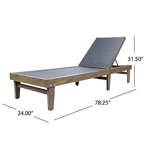 Christopher Knight Home Summerland Outdoor Mesh Chaise Lounge with Acacia Wood Frame, Grey Finish / Dark Grey Mesh