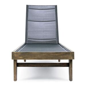 Christopher Knight Home Summerland Outdoor Mesh Chaise Lounge with Acacia Wood Frame, Grey Finish / Dark Grey Mesh