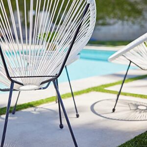 BELLEZE 3 Piece Modern Rattan Patio Bistro Set with Round Chairs and Glass Top Accent Table, Wicker Outdoor Furniture for Backyard or Porch - Acapulco (White)