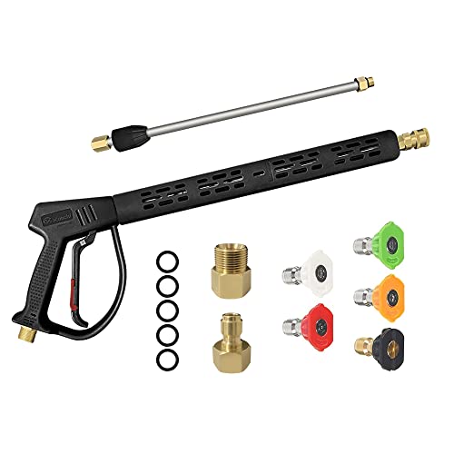 XUNCHI Pressure Washer Gun with Replacement Extension Wand, 5 Nozzle Tips Power Washer Gun with 3/8 Quick Connector 40 Inch, 4000 PSI