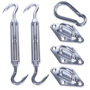 cool area 8 inch stainless steel hardware kit for triangle sun shade sail installation, turnbuckle x2 pad eye x3 snap hook x1