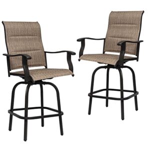 2 pc swivel bar outdoor stools bar, height swivel patio chairs, all-weather patio furniture tall chair terrace bar with 360-degree rotating padded sling fabric(2pc)