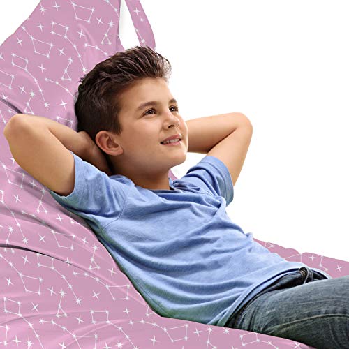 Ambesonne Stars Lounger Chair Bag, Constellation Sky Astronomy Space Exploration Celestial Galaxy Zodiac Pattern, High Capacity Storage with Handle Container, Lounger Size, Pink and White