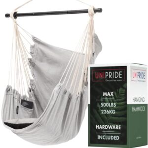 unipride hammock chair swing (heavy duty) stylish for indoor & outdoor – full hanging hardware & pillows included i beautiful for porch & patio i fun for kids and adults