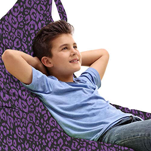 Ambesonne Abstract Lounger Chair Bag, Monochrome Illustration of Leopard Skin Motifs in Geometric Design, High Capacity Storage with Handle Container, Lounger Size, Violet and Charcoal Grey