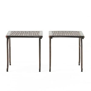 christopher knight home mckinley outdoor cast end tables, 2-pcs set, shiny copper