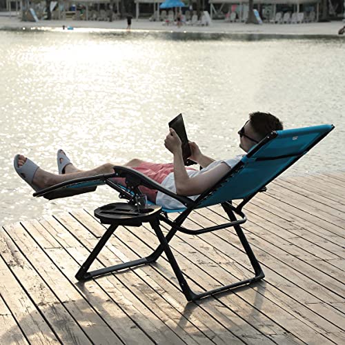 Ezcheer Oversized Zero Gravity Chair with Foot Rest Cushion, 31.5 inches Wide Folding Beach Recliner,Support up to 402 lbs Lounge Chair Yard Chair with Cup Holder