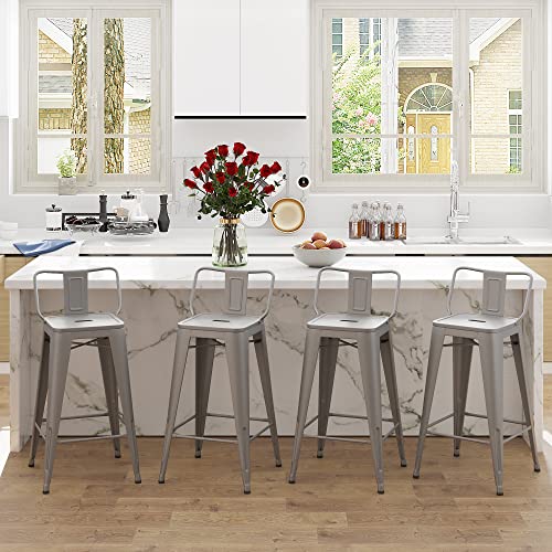 Tongli Metal Bar Stools Set of 4 Barstools Counter Height Bar Stools with Back Industrial Bar Stool Indoor Counter Stool Kitchen Island Stools Modern Bar Chair 26inch Silver