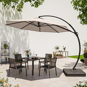 LAUSAINT HOME Outdoor Patio Umbrella with Base included, 11 FT Deluxe Curvy Cantilever Umbrella Heavy Duty Offset Hanging Umbrella with 360° Rotation for Market, Pool, Garden, Backyard, Deck (Beige)