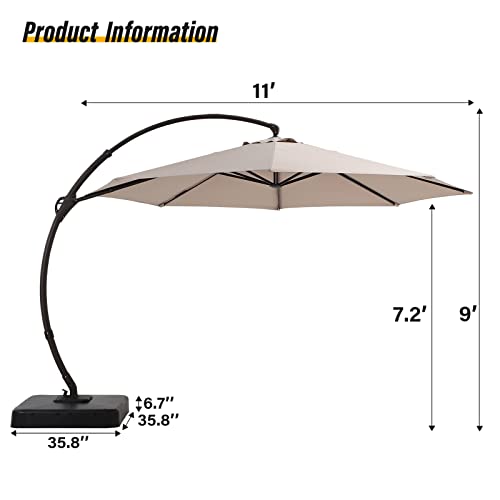 LAUSAINT HOME Outdoor Patio Umbrella with Base included, 11 FT Deluxe Curvy Cantilever Umbrella Heavy Duty Offset Hanging Umbrella with 360° Rotation for Market, Pool, Garden, Backyard, Deck (Beige)