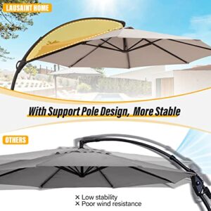 LAUSAINT HOME Outdoor Patio Umbrella with Base included, 11 FT Deluxe Curvy Cantilever Umbrella Heavy Duty Offset Hanging Umbrella with 360° Rotation for Market, Pool, Garden, Backyard, Deck (Beige)