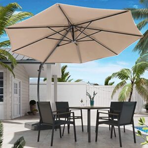 LAUSAINT HOME Outdoor Patio Umbrella with Base included, 11 FT Deluxe Curvy Cantilever Umbrella Heavy Duty Offset Hanging Umbrella with 360° Rotation for Market, Pool, Garden, Backyard, Deck (Beige)