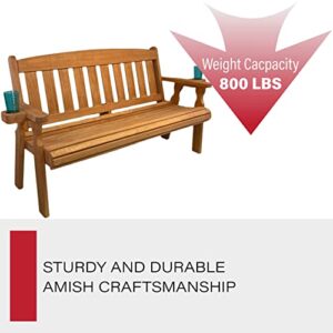 Amish Heavy Duty 800 Lb Mission Pressure Treated Garden Bench with Cupholders (5 Foot, Cedar Stain)