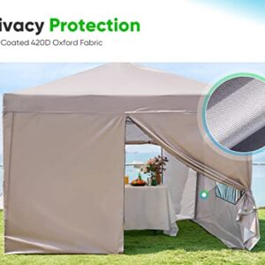 Quictent Privacy 8x8 Ez Pop up Canopy Tent Enclosed Instant Canopy Shelter Portable with Sidewalls and Mesh Windows Waterproof (Tan)