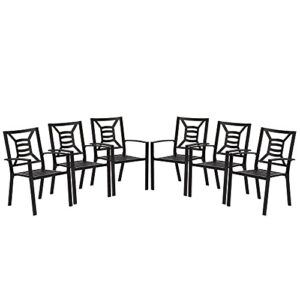 freesky 6-piece patio chairs outdoor dining chairs with armrest, wrought iron stackable outdoor chairs support 300 lbs