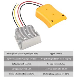 20V to 12V Step Down Power Inverter Aadpter Compatible with DeWalt 20V Batteries, DC 20 Volt to DC 12 Volt 15A 180W DeWalt Power Wheel 12V Converter, Buck Boost Voltage Regulator 12V (No Battery)