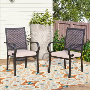 phi villa outdoor rattan dining chairs set of 2, wicker chairs with removable cushion & metal frame, for patio, deck, yard, porch