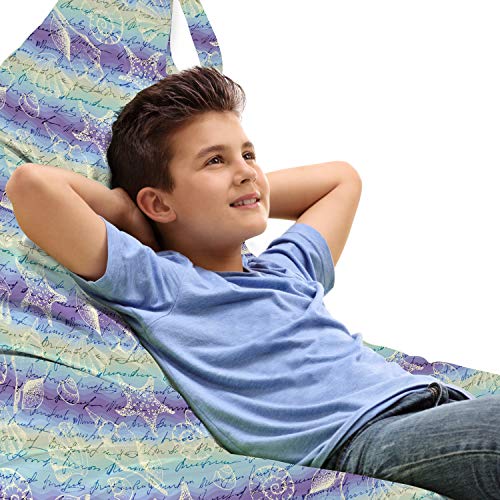 Ambesonne Ocean Lounger Chair Bag, Hand Drawn Letter Nautical Elements Like Various Type Seashells and Starfishes, High Capacity Storage with Handle Container, Lounger Size, Multicolor