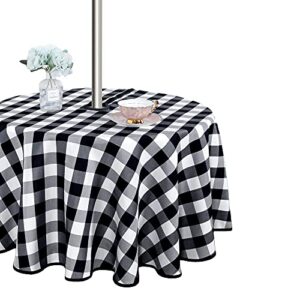 lushvida checkered table cover outdoor and indoor tablecloth – washable waterproof wrinkle free table cloth with zipper and umbrella hole for spring/summer/party/picnic/bbqs/patio 60r black