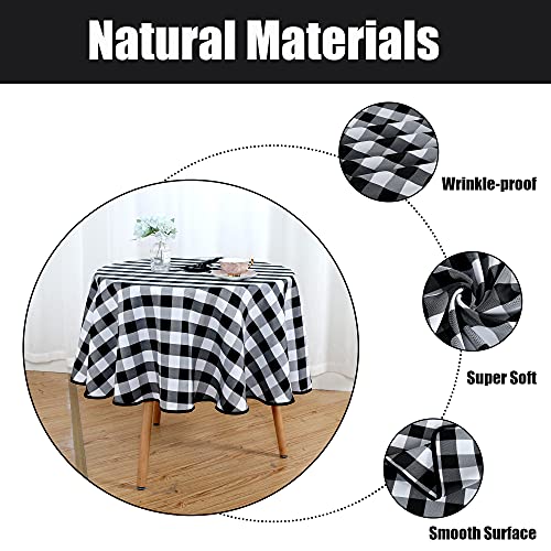 LUSHVIDA Checkered Table Cover Outdoor and Indoor Tablecloth - Washable Waterproof Wrinkle Free Table Cloth with Zipper and Umbrella Hole for Spring/Summer/Party/Picnic/BBQS/Patio 60R Black