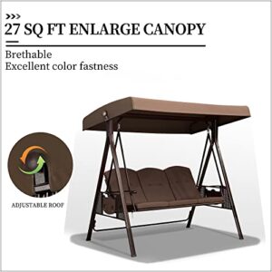 PURPLE LEAF 3-Seat Deluxe Outdoor Patio Porch Swing with Weather Resistant Steel Frame, Adjustable Tilt Canopy, Cushions and Pillow Included, Beige