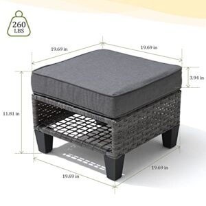 JOINHOM 2 Pieces Outdoor Patio Wicker Ottoman,Indoor Rattan Footrest Seat with Removable Comfortable Cushions, for Bedroom, Living Room,Balcony, Backyard, Garden