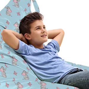 ambesonne cartoon lounger chair bag, funny childish elephants playing and butterflies repetitive pattern, high capacity storage with handle container, lounger size, pale blue pearl pale pink