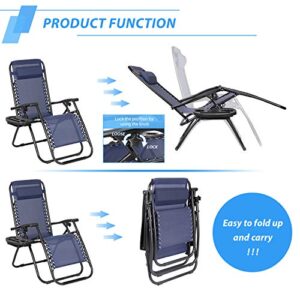JUMMICO Zero Gravity Chair Patio Outdoor Adjustable Reclining Folding Chair Lawn Lounge Chair for Deck Beach Yard and Beach with Pillows Set of 2 (Dark Blue)