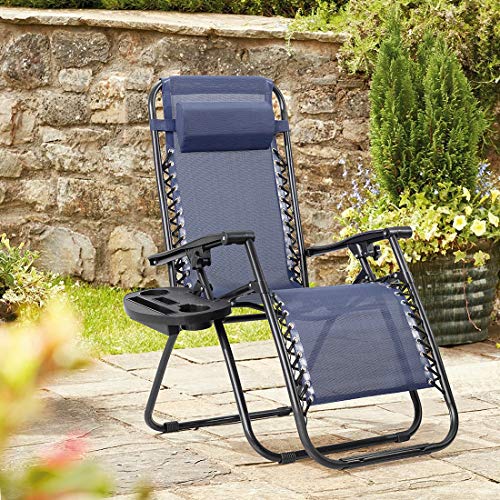 JUMMICO Zero Gravity Chair Patio Outdoor Adjustable Reclining Folding Chair Lawn Lounge Chair for Deck Beach Yard and Beach with Pillows Set of 2 (Dark Blue)