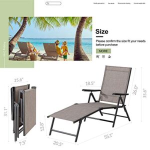 QAQA Patio Double Chaise Lounge Chairs Set of 2, Outdoor Adjustable Steel Textiline Folding Reclining Lounge Chair Outdoor Lay Out Chairs for Lawn Garden Pool Beach Yard Gray