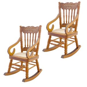 2 pcs miniature rocking chairs handmade mini wooden model chair for mini house accessories furniture decoration