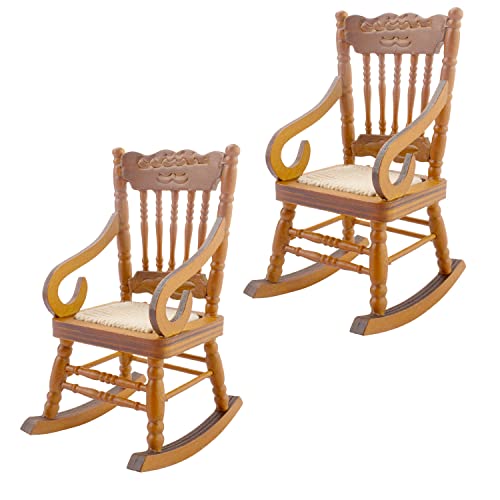 2 Pcs Miniature Rocking Chairs Handmade Mini Wooden Model Chair for Mini House Accessories Furniture Decoration