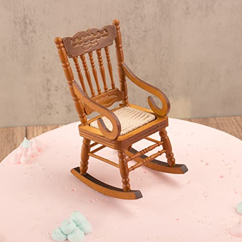 2 Pcs Miniature Rocking Chairs Handmade Mini Wooden Model Chair for Mini House Accessories Furniture Decoration