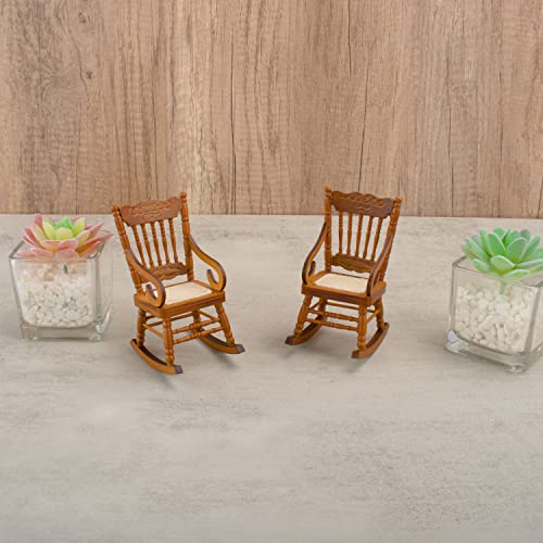 2 Pcs Miniature Rocking Chairs Handmade Mini Wooden Model Chair for Mini House Accessories Furniture Decoration