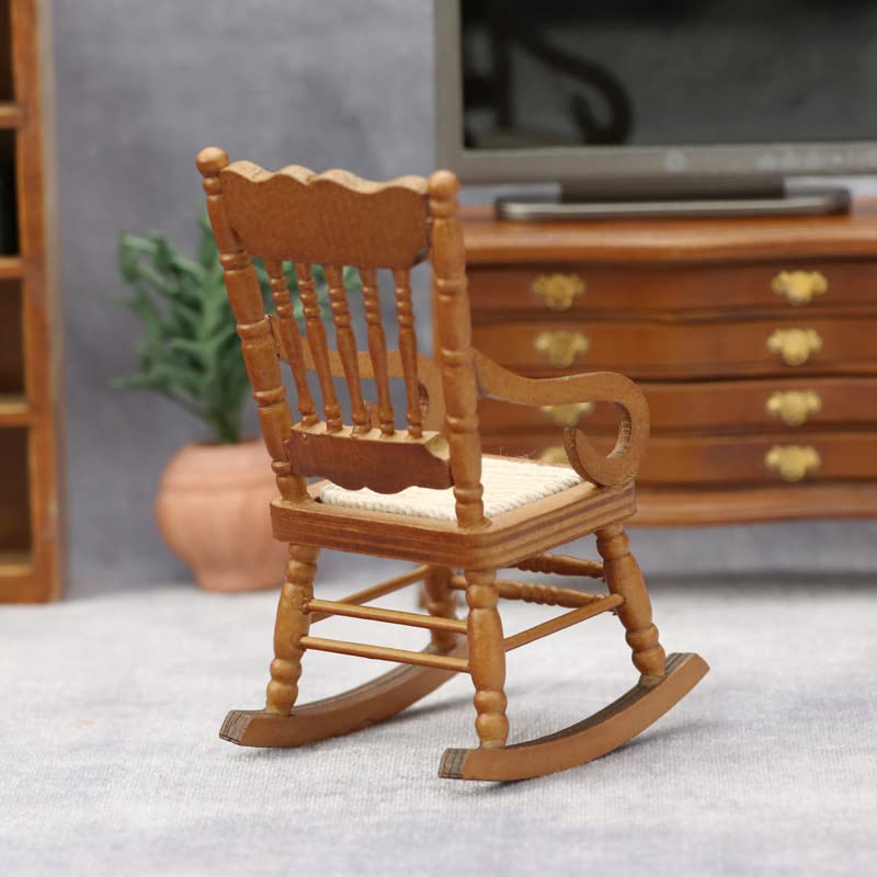 2 Pcs Miniature Rocking Chairs Handmade Mini Wooden Model Chair for Mini House Accessories Furniture Decoration