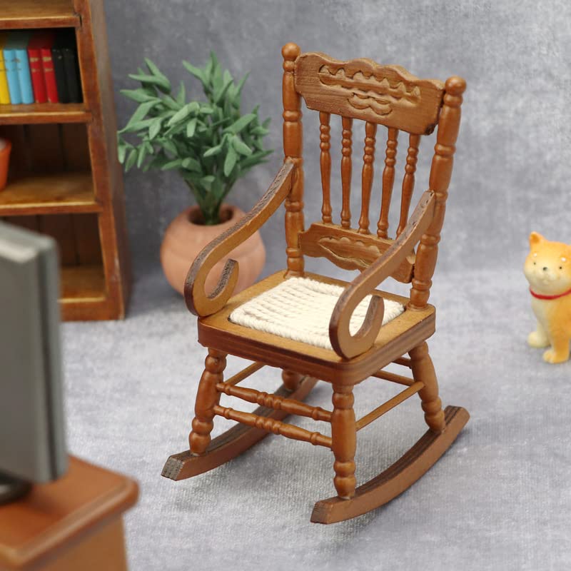 2 Pcs Miniature Rocking Chairs Handmade Mini Wooden Model Chair for Mini House Accessories Furniture Decoration